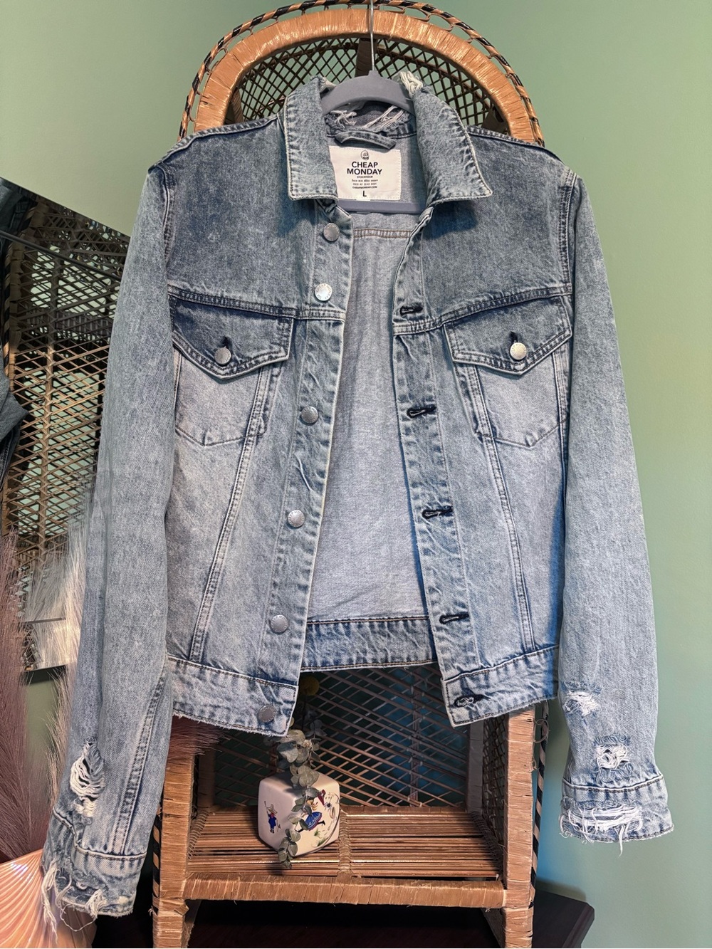 Distressed Denim Jacket | Relaxed Fit | Size Large